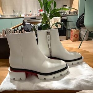 Christian Louboutin White Ankle Boots with Red Soles